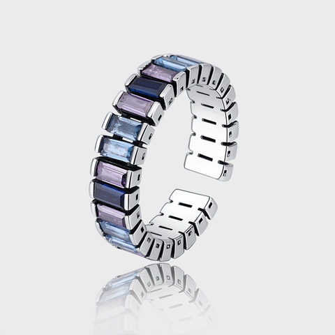 Ring Aus 925 Sterlingsilber Mit Zirkonia Im Baguetteschliff Farbverlauf Verstellbar Für Damen Vintage Nischen Schmuck Fingerring Geschenk