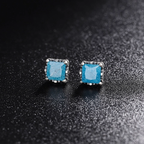 Orecchini a Bottone Quadrati in Argento Sterling 925 Con Zirconia Blu Per Donna Orecchini Geometrici Vintage Invecchiati Gioielli