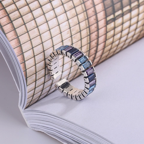 Ring Aus 925 Sterlingsilber Mit Zirkonia Im Baguetteschliff Farbverlauf Verstellbar Für Damen Vintage Nischen Schmuck Fingerring Geschenk