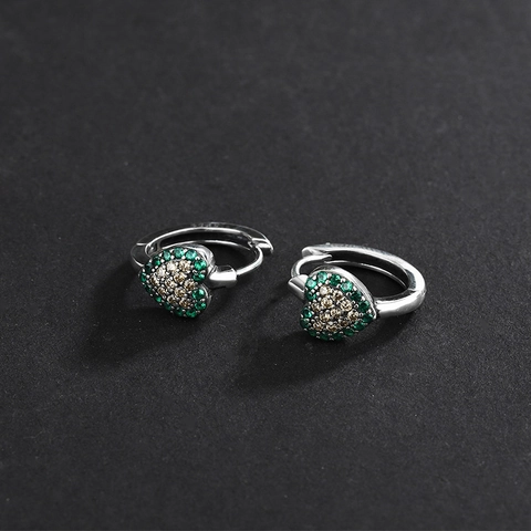 Orecchini a Cerchio a Cuore in Argento Sterling 925 Vintage Con Pavé di Strass Verdi Gioielli Squisiti per Donna Regalo