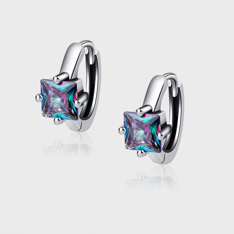 925 Sterlingsilber Irisierende Quadratische Strass Huggie Creolen Für Damen Vintage Nischendesign Geometrischer Schmuck Geschenk