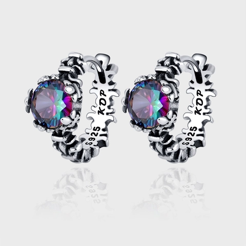 Orecchini a Cerchio in Argento Sterling S925 con Zirconia per Donna Design a Croce Invecchiato Gotico Verde Morandi