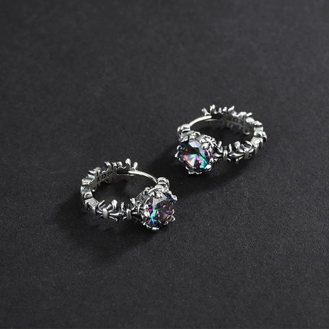 Orecchini a Cerchio in Argento Sterling S925 con Zirconia per Donna Design a Croce Invecchiato Gotico Verde Morandi