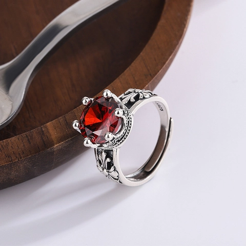 Vintage 925 Sterling Silver Zirconia Crown Ring Adjustable Niche Design Distressed Gothic Style Jewelry For Women