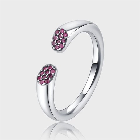 Anello Aperto ad Arco in Argento Sterling S925 Con Pavé di Strass Rosso Rosa Lucido Per Donna Gioielli Minimalisti Regolabili