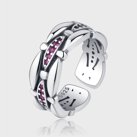 Vintage 925 Sterling Silver Intertwined Hollow Adjustable Ring For Women Exquisite Rhinestone Inlaid Open Finger Ring Jewelry