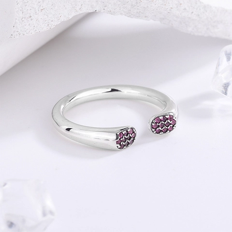 Anello Aperto ad Arco in Argento Sterling S925 Con Pavé di Strass Rosso Rosa Lucido Per Donna Gioielli Minimalisti Regolabili