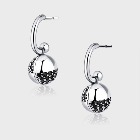 Orecchini a Bottone in Argento Sterling 925 Design Sfera dei Desideri per Donna Stile Retro Orecchini Pave con Strass Neri
