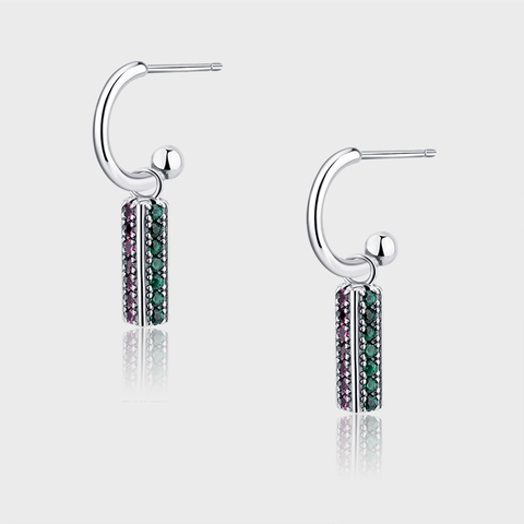 Korean 925 Sterling Silver Colorful Rhinestone Rectangular Column Drop Earrings For Women Fashion Geometric Temperament Jewelry