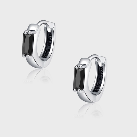 925 Sterling Silber Schwarz Strass Creolen Für Damen Minimalistische Geometrische Rechteck Eingelegte Kleine Ohrringe Schmuck