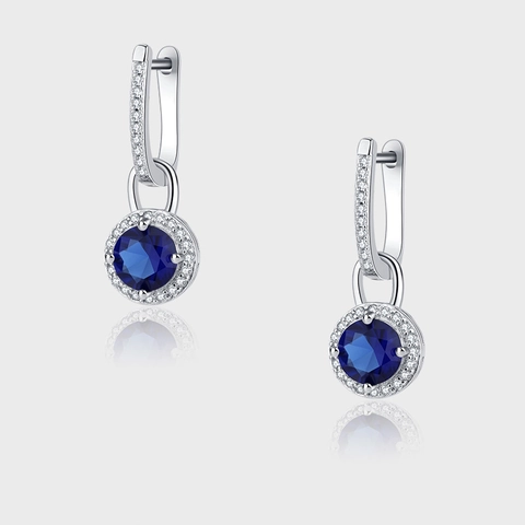 Orecchini a Cerchio in Argento Sterling 925 con Zirconia Blu per Donna Orecchini Pendenti in Cristallo Intarsiato Tondo Gioielli Matrimonio Festa