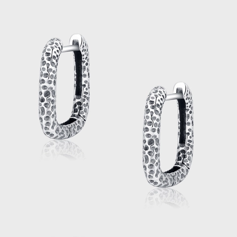 Vintage 925 Sterling Silver Geometric Hoop Earrings For Women Hammered Texture Oval Distressed Retro Metal Jewelry Accessories