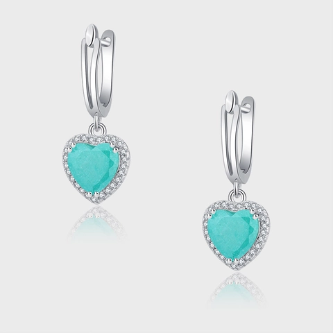 Orecchini a Bottone a Cuore in Argento Sterling 925 per Donna Orecchini a Cerchio a Forma di Cuore con Strass Azzurri Intarsiati Gioielli Delicati