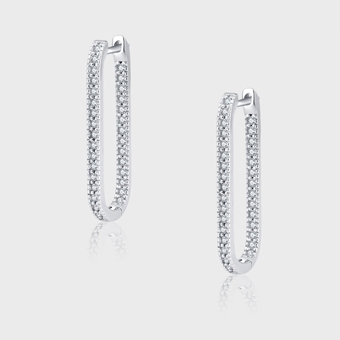 Orecchini a Cerchio a Forma di U in Argento Sterling 925 Geometrici Con Strass Bianchi Stile Vintage Francese Donna Gioielli