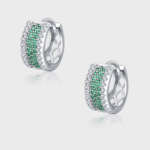 925 Sterling Silver Green Zirconia Hoop Earrings For Women Luxury Geometric Square Micro Inlay Ear Buckle Jewelry Gift