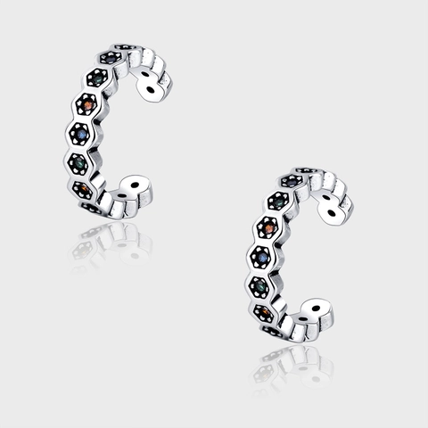 925 Sterlingsilber Waben Ohrmuschel Clip Ohne Ohrlöcher Farbiger Zirkonia Ear Cuff Vintage Minimalistischer Schmuck Damen