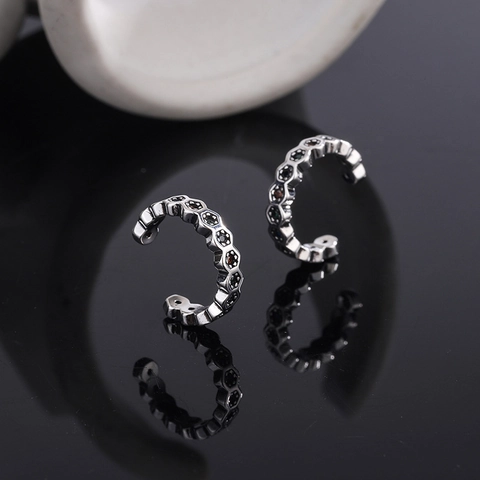 925 Sterlingsilber Waben Ohrmuschel Clip Ohne Ohrlöcher Farbiger Zirkonia Ear Cuff Vintage Minimalistischer Schmuck Damen
