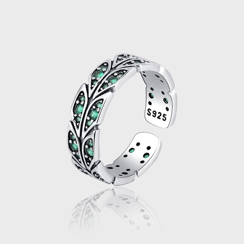 Vintage 925 Sterling Silver Peacock Tail Open Ring For Women Victoria Antique Style Distressed Inlaid Green Zirconia Ring Jewelry