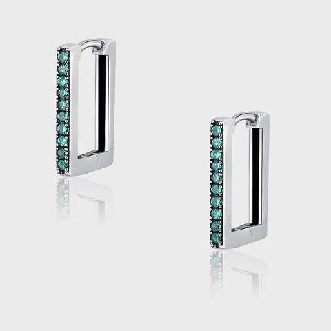 Pendientes de Aro Rectangulares Geométricos con Diamantes de Imitación Verde Esmeralda de Plata de Ley 925 para Mujer Joyas Huggie