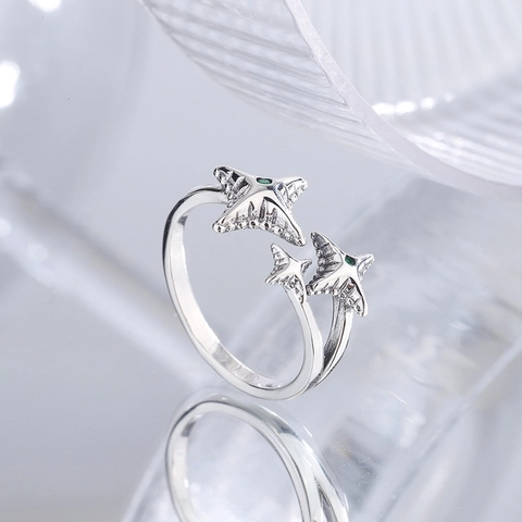 Vintage S925 Sterlingsilber Offener Ring Für Damen Unregelmäßige Textur Sternschnuppe Design Verstellbarer Grüner Strass Schmuck