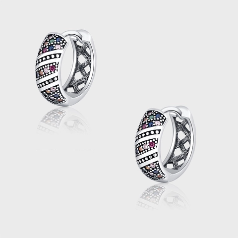Orecchini Huggie a Cerchio in Argento Sterling 925 Vintage per Donna Con Zirconia Colorata Micro Pave Design Geometrico Cavo Gioielli Orecchio Retro