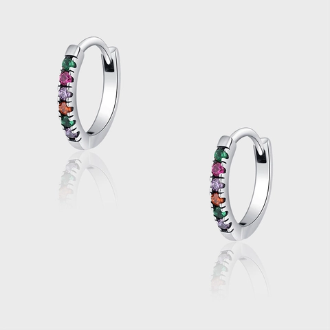 Vintage 925 Sterling Silver Rainbow Hoop Earrings For Women Retro Micro Inlaid Multi Color Rhinestone Ear Buckles Jewelry