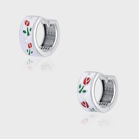 925 Sterling Zilver Tulp Bloem Hoop Oorbellen Retro Emaille Floral Oorgesp Kleine Prachtige Oorsieraden Voor Vrouwen Cadeau