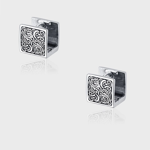 Pendientes de Botón Cuadrados de Plata de Ley 925 Vintage para Mujer Joyería de Hebilla de Oreja de Plata Tailandesa Mate