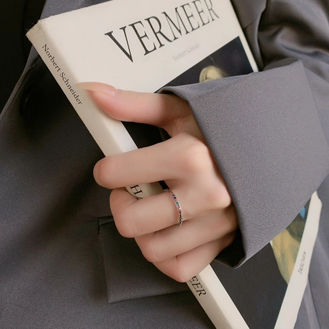 Vintage 925 Sterling Silver Rainbow Zirconia Open Ring For Women Retro Thai Silver Pebbled Adjustable Fashion Jewelry Ring
