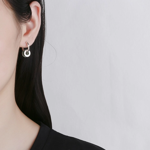 925 Sterlingsilber Creolen Für Damen Mit Grüne Strasssteine Zylinder-Anhänger Minimalistisch Retro Luxus Mode Schmuck Geschenk