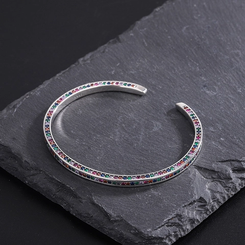 925 Sterlingsilber Regenbogen Zirkonia Offener Armreif Für Damen Luxus Bunt Gradient Pave Zirkonia Raffinierter Schmuck Geschenk
