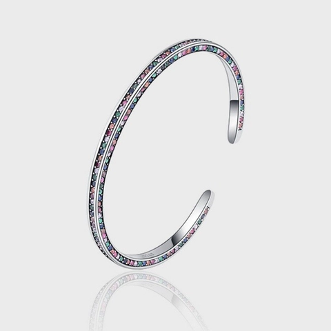 925 Sterlingsilber Regenbogen Zirkonia Offener Armreif Für Damen Luxus Bunt Gradient Pave Zirkonia Raffinierter Schmuck Geschenk