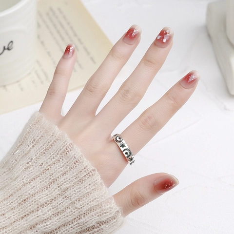 Vintage 925 Sterling Zilver Ster Maan Open Ring Voor Vrouwen Verstelbaar Kleurrijke Zirconia Ingelegd Retro Sieraden