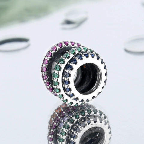 925 Sterlingsilber Bunte Zirkonia Schicksalsrad Charm Perle Für DIY Schmuck Armband Halskette Regenbogen Anhänger Damen Geschenk