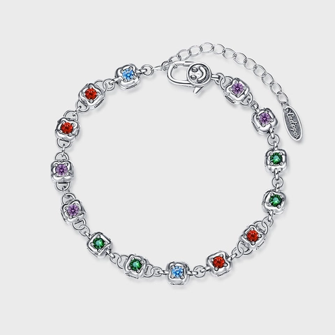 Bracelet Dés en Zirconia Arc-en-Ciel en Argent Sterling 925 Rétro pour Femmes Bracelet Chaîne Géométrique Carré Vieilli Bijoux