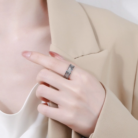 S925 Sterling Silver Vintage Scroll Vine Open Ring For Women Men Pave Rhinestone Colorful Stones Adjustable Fashion Jewelry Ring