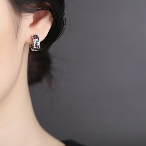 S925 Sterling Silver Rainbow Zirconia Square Hoop Earrings Vintage Inlaid Colorful Zirconia Star Ear Jewelry For Women