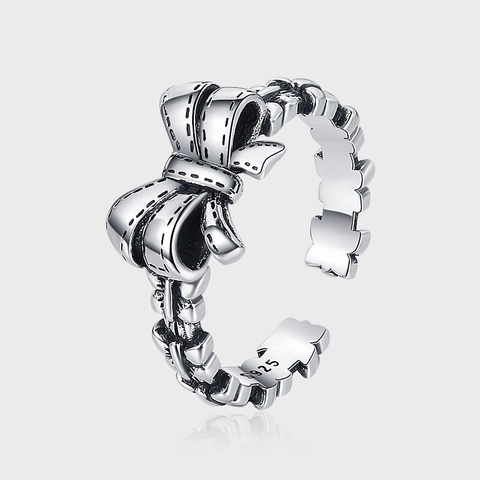925 Sterlingsilber Retro Distressed Schleife Verstellbarer Offener Ring Für Damen Minimalistischer Vintage Modeschmuck Ring