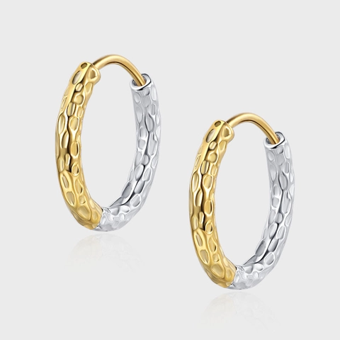 Pendientes de Aro de Plata de Ley 925 en Dos Tonos Textura Martillada Contraste Oro Plata Joyería Minimalista Chic Para Mujeres Hombres