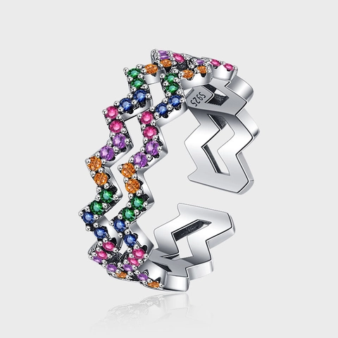 Vintage 925 Sterlingsilber Wellen Offener Ring Für Damen Bunte Strass Zickzack Design Antik Finish Schmuck Geschenk