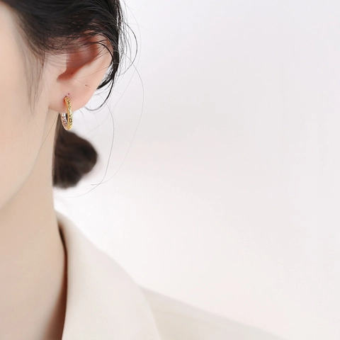 Pendientes de Aro de Plata de Ley 925 en Dos Tonos Textura Martillada Contraste Oro Plata Joyería Minimalista Chic Para Mujeres Hombres