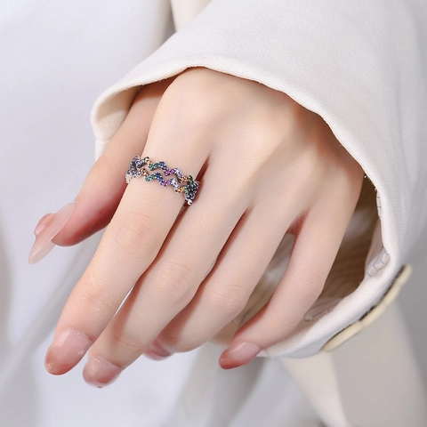 Vintage 925 Sterlingsilber Wellen Offener Ring Für Damen Bunte Strass Zickzack Design Antik Finish Schmuck Geschenk