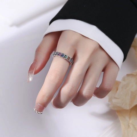 Anello Aperto in Argento Sterling 925 Con Zirconia Colorata Design a Scaglie Vintage Anello per Indice Alla Moda Regalo Donna