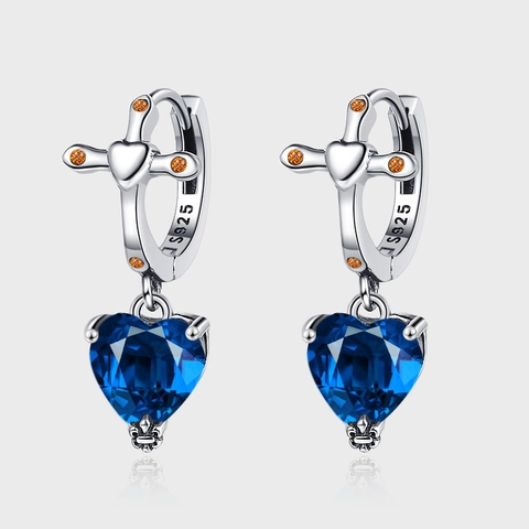 S925 Sterling Silver Cross Heart Hoop Earrings Blue Heart Zirconia Halloween Gothic Stud Earrings For Women Jewelry Gift