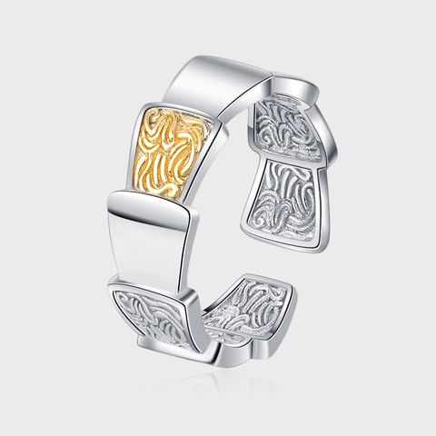 Vintage S925 Sterlingsilber Karakusa Drachenschuppe Ring Für Damen Gold Silber Kontrast Mode Verstellbar Offen Ring Schmuck Geschenk