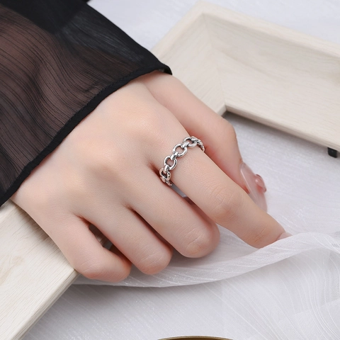925 Sterlingsilber Kette Offener Ring Für Damen Vintage Verwittert Verstellbarer Fingerring Personalisierter Süß Und Cool Stil Schmuck