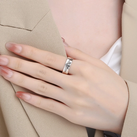 925 Sterling Zilver Keep Smile Letter Ring Voor Vrouwen Lachend Gezicht Open Verstelbare Ring Minimalistische Verouderde Vintage Sieraden