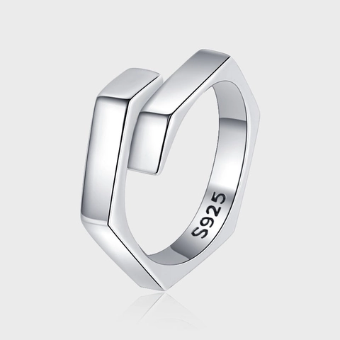 925 Sterling Zilver Zeskant Geometrische Open Ring Minimalistisch Verstelbare Gepolijste Ring Voor Heren Dames Mode Sieraden Cadeau