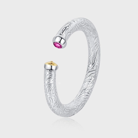 Vintage 925 Sterling Zilver Tang-gras Open Ring voor Dames Tweekleurig Goud Zilver Ingelegd Strass Verstelbare Sieraden Ring