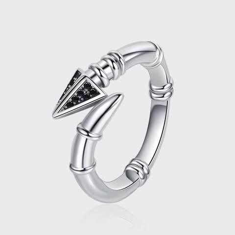Vintage 925 Sterlingsilber Pfeil Offener Ring Für Damen Minimalistisch Abgenutzter Amors Pfeil Verstellbarer Ring Schwarz Strass Schmuck